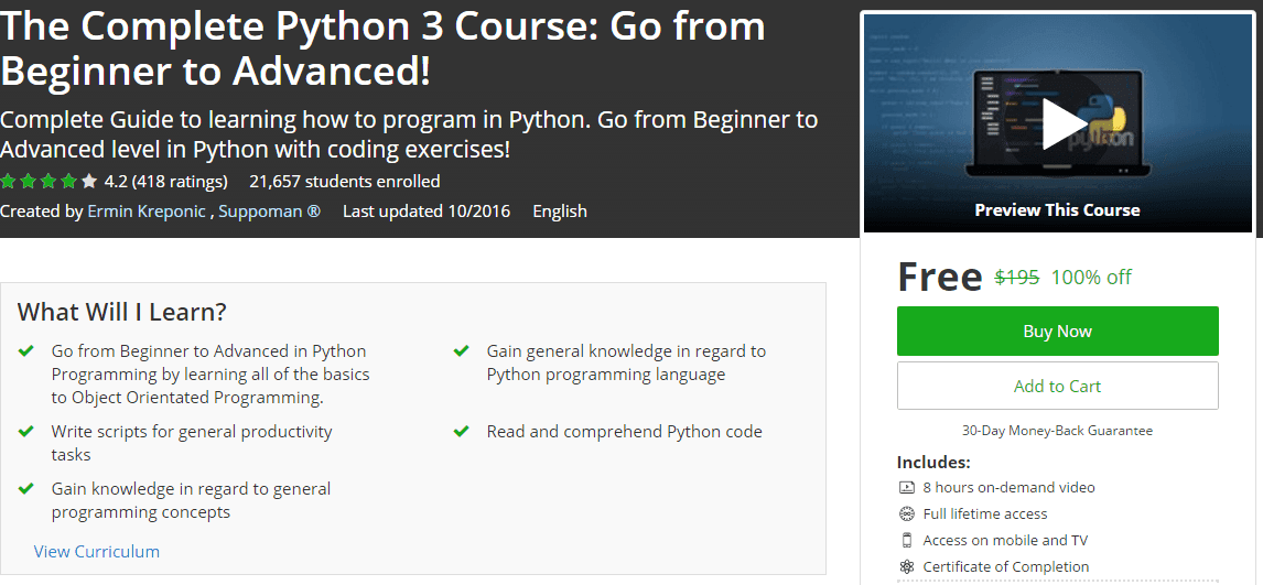 The Complete Python 3 Course Go from Beginner to Advanced