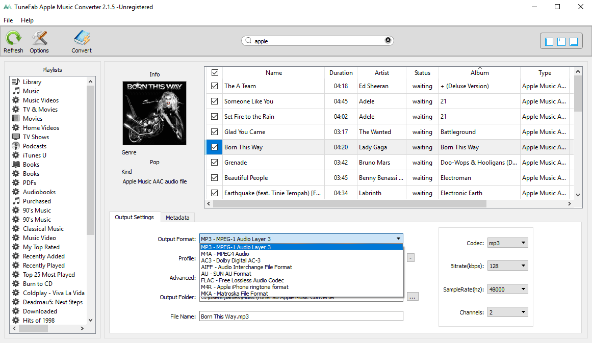 Choose Output Settings