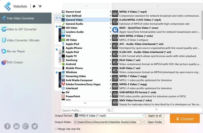 choose output format videosolo