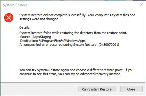 Windows 10 System Restore Failed