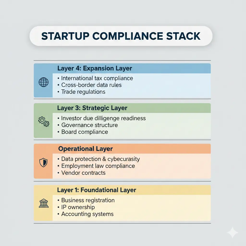 The 4-Layer Startup Compliance Framework (Infographic Layout)