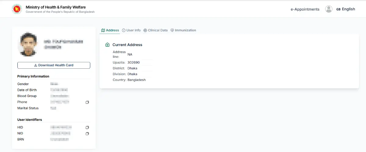 health ID profile Bangladesh
