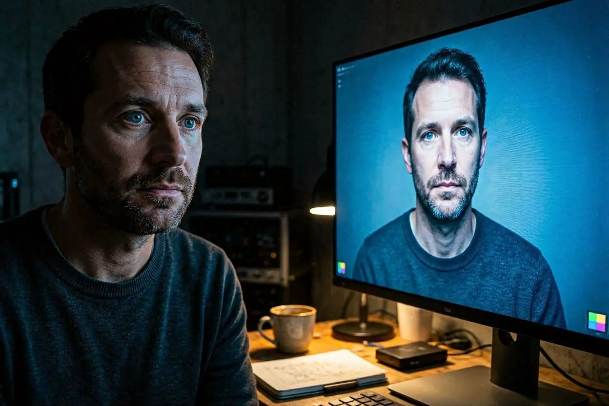 Shout Me Crunch | Best Text-to-Video AI Tools of 2026 Filmmaker watching a completed AI video render on screen in a darkened studio