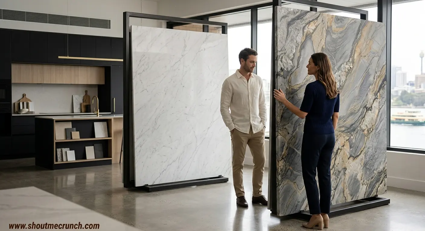 Shout Me Crunch | Quartzite vs Marble: Which Stone Wins? Homeowners comparing marble and quartzite slabs