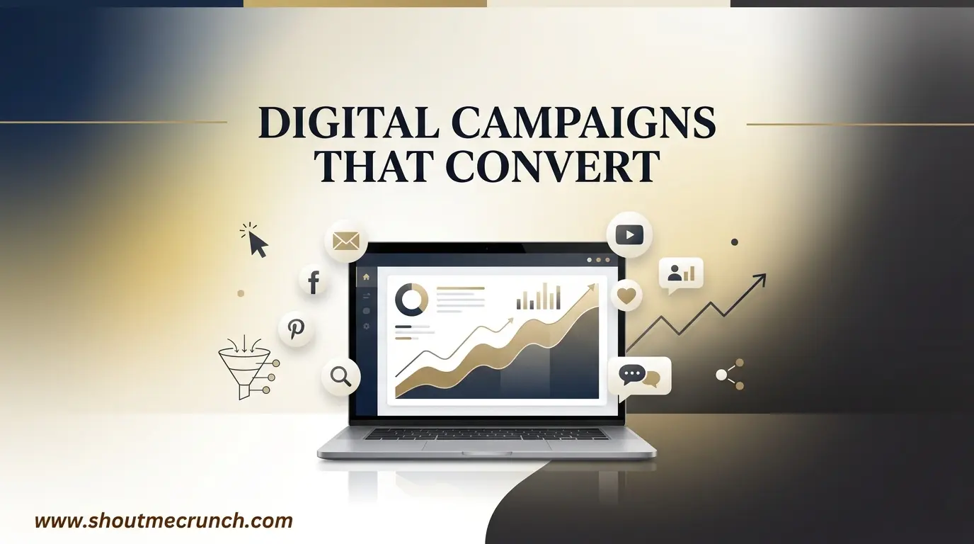 digital campaign strategy, analytics, and marketing icons with the headline Digital Campaigns