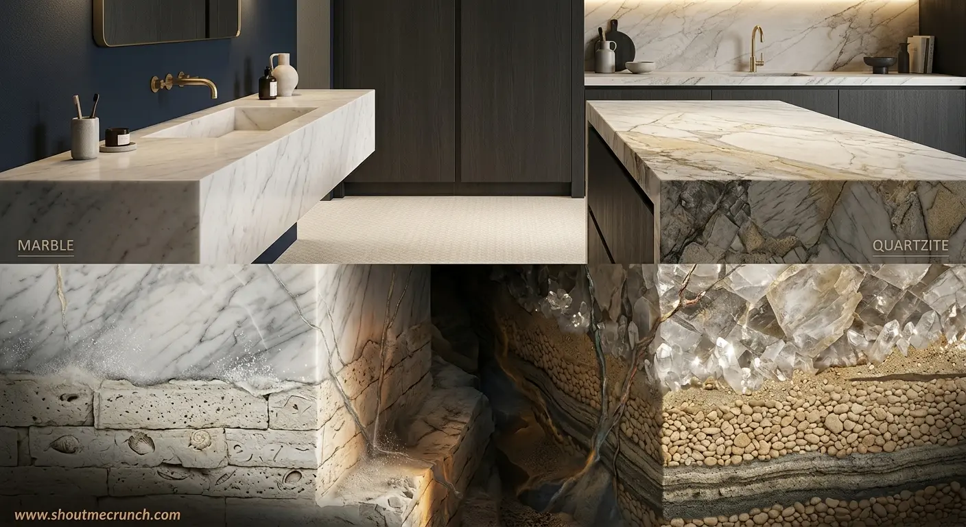 Shout Me Crunch | Quartzite vs Marble: Which Stone Wins? geological cross-section showing how marble and quartzite form beneath