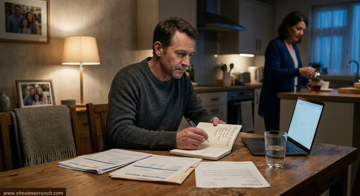 Shout Me Crunch | How to Face a Diagnosis Without Losing Hope Patient at home writing questions for a doctor after receiving a serious diagnosis, surrounded by medical reports